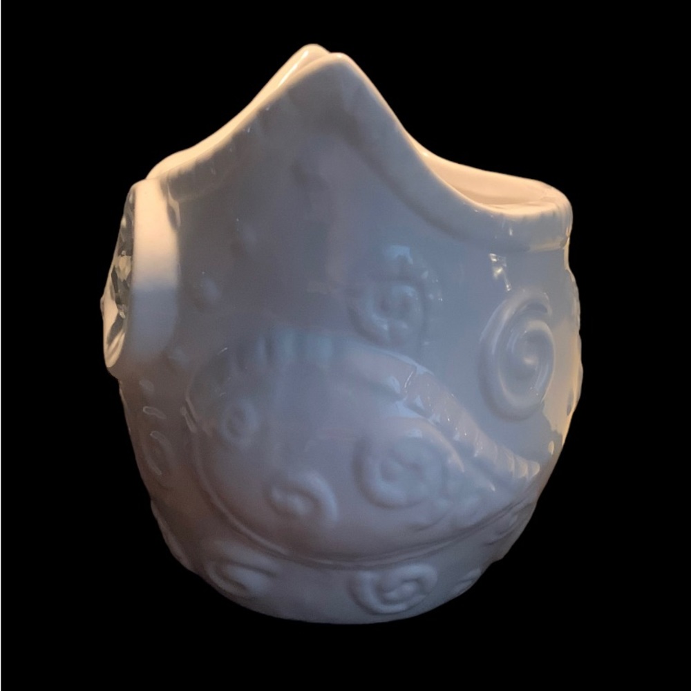 Owl Vase Planter Holder White W Big Rhinestone Eyes Pointed Ears 5.5” Tall 6” W - Picture 5 of 6
